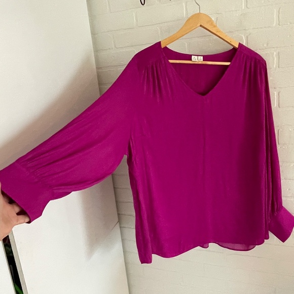 Joie Blouse Balloom sleeve Boho Fuchsia Purple Romantic Feminine Whimsy Sz 3X - Picture 5 of 10